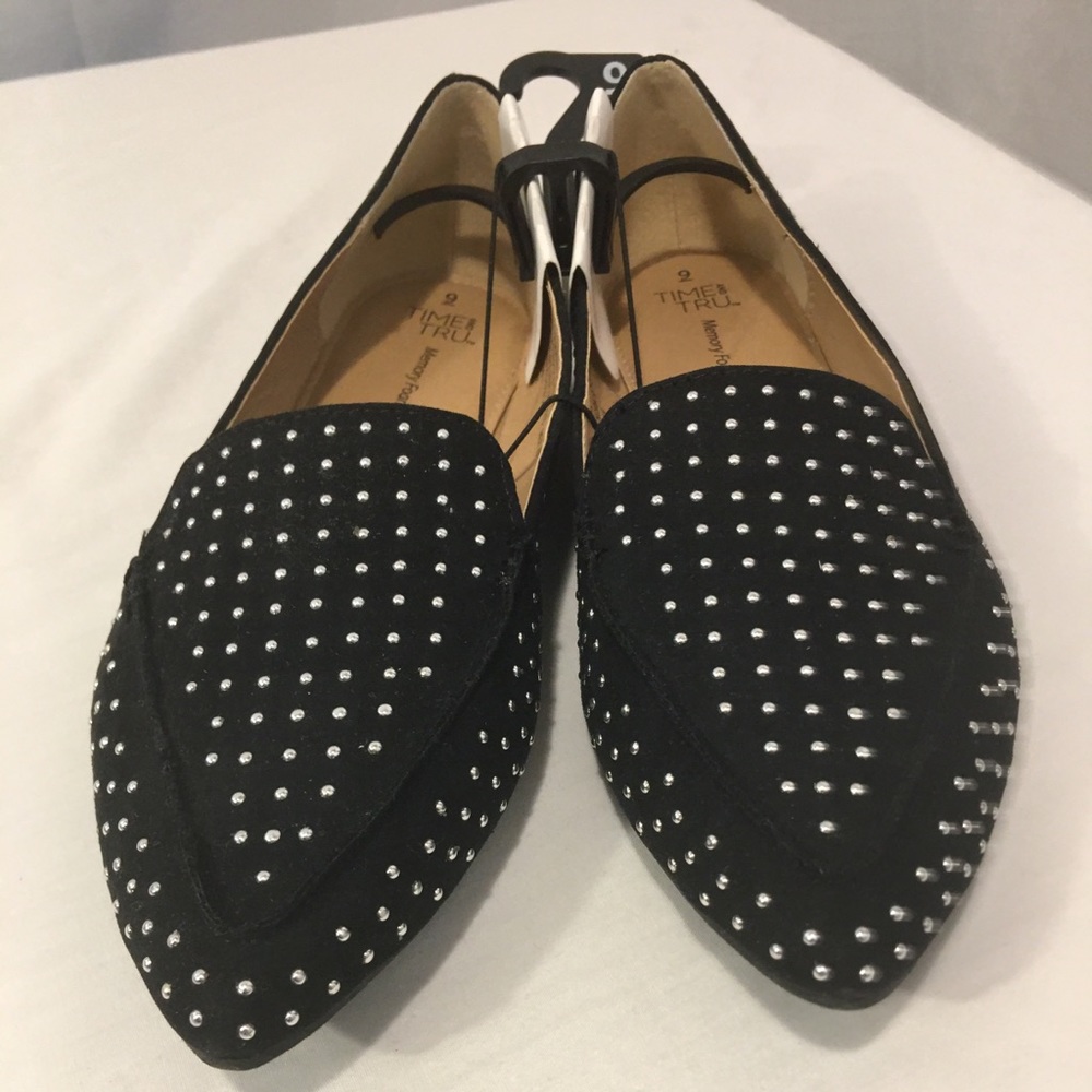 Black with Gold Studs Flats New Time and Tru